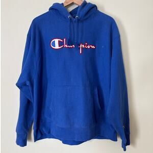 Vintage 90s Champion Reverse Weave Blue Hoodie Sweatshirt XL